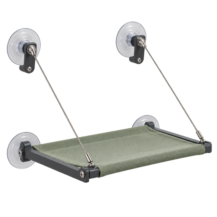 A cat window perch with suction cups