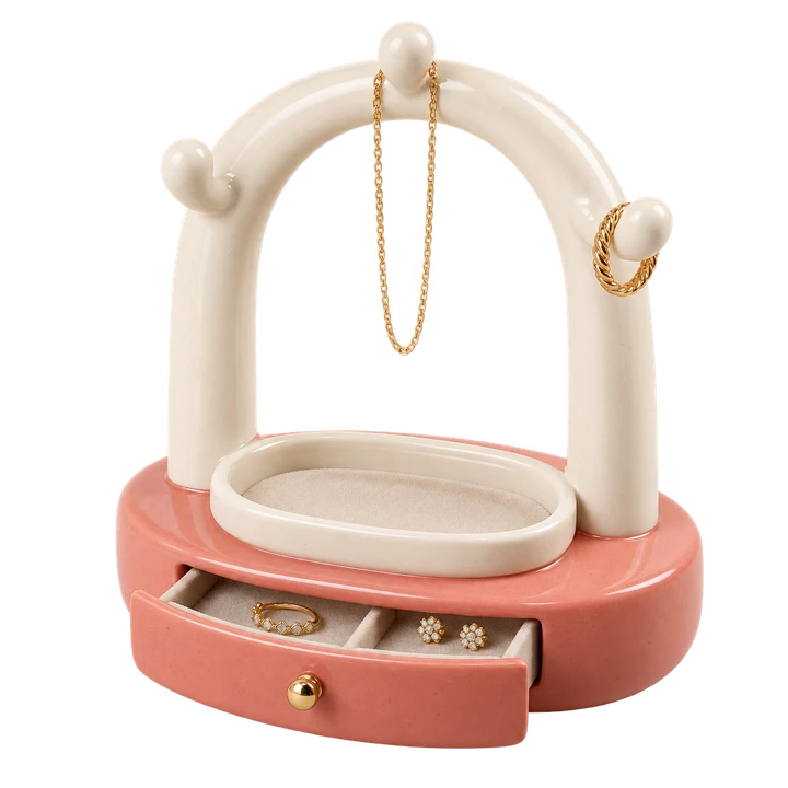 A custom jewelry holder with hidden storage